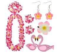 6 Pièces Collier Hawaien Fleurs, Collier de Fleurs Hawaïenne Décoration avec Colliers Bandeau Bracelet Lunettes Pinces Cheveux et Boucle d'Oreille pour Fêtes Plage Anniversaire Carnaval Mariage, Rose