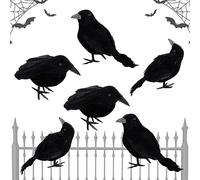 6 Pièces Corbeau d'halloween Décoration, Corbeau À Plumes Noires, Corbeaux d'Halloween, Décoration Corbeau Noir, Corbeau Artificiel Réaliste, Corbeau Prop Décorations pour Horreur Déco d'halloween