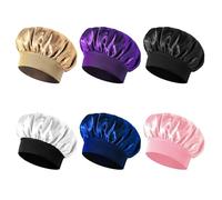 6 Pièces Coup De Nuit Pour Enfants, Bonnet De Soins Capillaires De Couleur Unie Simple, Petite Casquette Rond Élastique, Bonnet De Douche Réutilisable, Chapeau En Satin Doux Classique.