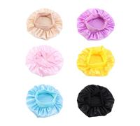 6 Pièces Coup De Nuit Pour Enfants, Classique Et À La Mode, Couleur Unie Simple, Capuchon De Douche Élastique Rond, Résine Douce, Capuchon De Soins Capillaires Multifonctionnels.