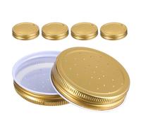 6 Pièces Couvercle Perforé en Métal, Bocal Mason | Cap Prépercé Amovible, Compatible Large et Standard, pour Ruche, Eau, Hiver, Finition Or