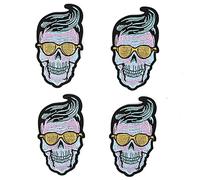 6 Pièces Crâne Squelette Vêtements Patch Fer Sur Applique DIY Tissu Autocollant Pour T-shirt Robe Pantalon Réparation Décoration Drapeau Américain Oeil Rose Lunettes Jaunes (crâne de lunettes jaunes)