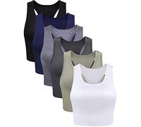 6 Pièces Crop Tank Tops Basiques Racerback Crop sans Manches Débardeur de Sport en Coton pour Femmes (Noir, Blanc, Gris Foncé, Marine, Gris, Olive, S)