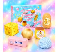 6 Pièces Crunchy Squishy Fun Box, Squishy ASMR Stress Set, Cacahuète, Beurre, Pudding et Fromage, Doux à Presser, Retour Lent, Coffret pour Adultes, Bureau et Cadeau de Fête