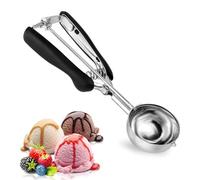 6 Pièces Cuillère à Glace - Portionneur à Glace 5 cm - Acier Inoxydable - Avec Déclencheur et Poignée Ergonomique - Pour Glace, Pâte, Fruits (Noir)