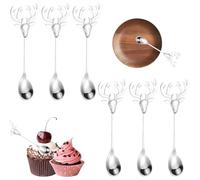 6 Pièces Cuillère de Noël en Forme D'élan, Cuillères à Café de Noël Créative Cuillères à Dessert Cuillère de Noel Acier Inoxydable, Utilisé pour la Décoration de Table de Fête de Noël(argent）