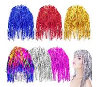 6 Pièces Dames Perruque Métallique Brillant Déguisement - Convient pour Noël, Halloween, Soirée, Célibataire, Cosplay