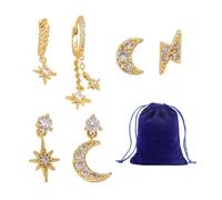 6 Pièces De Boucles D'Oreilles Étoile Et Lune Et 1 Sac De Rangement, Boucles D'Oreilles En Zircon, Boucles D'Oreilles Scintillantes, Boucles D'Oreilles Élégantes, Boucles D'Oreilles Pour Femme