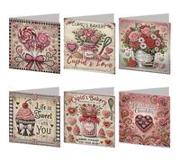 6 Pièces de Cartes de Art Diamant 5D DIY avec Enveloppes et Outils, Cartes Postales Mosaïque de Strass, Cartes de Vœux en Diamant pour Noël, Anniversaires, Thanksgiving et Fêtes