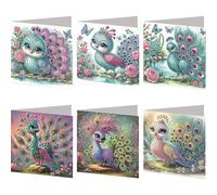 6 Pièces de Cartes de Art Diamant 5D DIY avec Enveloppes et Outils, Cartes Postales Mosaïque de Strass, Cartes de Vœux en Diamant pour Noël, Anniversaires, Thanksgiving et Fêtes