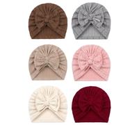 6 Pièces De Chapeaux De Bébé - Joli Pull à Oreilles De Blé, Turban, Nœud - Doux Et élastique (6 Couleurs)