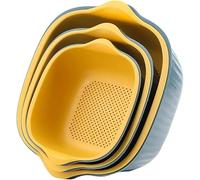 6 Pièces De Panier De Vidange Set De Passoire Et De Bol D’égouttement Ensemble De 3 Tailles De Bol De Lavage en Plastique Et De Passoire pour Placer Et Laver Les Fruits, Blue, 29.3×27×12cm