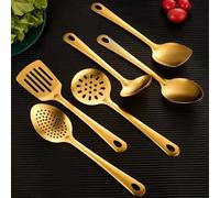 6 pièces de set de cuisine en acier inoxydable doré, spatule de cuisine, cuillère à soupe coréenne dorée, cuillère à pot chaud, en gros, ustensiles de maison créatifs Ensemble de 6 piècesAcier inoxyda