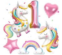 6 Pièces Decoration Anniversaire Licorne 3 4 5 6 Ans, 3D Debout Ballon Licorne & Ballon Aluminium Licorne & Ballon Coeur & Arc-en-Ciel Étoile Ballon, Licorne Décoration Anniversaire Fille (1 Ans)