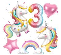6 Pièces Decoration Anniversaire Licorne 3 4 5 6 Ans, 3D Debout Ballon Licorne & Ballon Aluminium Licorne & Ballon Coeur & Arc-en-Ciel Étoile Ballon, Licorne Décoration Anniversaire Fille (3 Ans)
