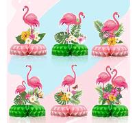 6 pièces Décoration de centre de table en nid d'abeille Flamant rose hawaïen, ornement de bureau, décoration de fête tropicale hawaïenne, fournitures de fête de flamants roses, décoration de fête Aloh