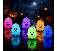 6 Pièces Décoration Halloween LED, Fantômes Lumineux à Lumière Colorée | 6 Visages Différents, à Suspendre ou Poser, Déco Fantôme pour Maison, Table, Fenêtre, Fête et Sachets Cadeaux