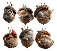 6 Pièces Décoration Sapin De Noël Animaux, 2D Acrylique Animaux en Pomme Pin, Ornements D'animauxs Sauvages Vifs en Forme De hibous Écureuil Hérisson Lapin Écureuil, pour Les Amoureux des Animauxs