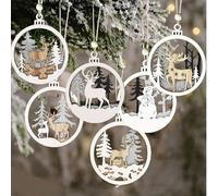 6 pièces - Décorations d'arbre de Noël Merveille d'hiver, décorations de Noël en bois, convenant pour les décorations d'arbre de Noël d'hiver, pendentifs de décoration d'escalier, décorations d'emball