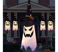 6 pièces Décorations d'Halloween pour l'extérieur, fantômes lumineux suspendus, chapeaux de sorcière. Décorations d'Halloween pour l'intérieur et l'extérieur, guirlandes lumineuses pour fête d'Hallowe