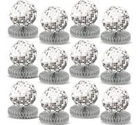 6 pièces Décorations thème fête disco, centres de table en nid d'abeille boule disco argentée, décorations suspendues boule disco pour fête des années 70, centres de table pour fête des années 70, fou