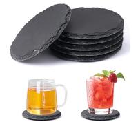 6 Pièces Dessous de Verre Ardoise, 10 cm Dessous de Verre en Ardoise, sous-Verres Forme Ronde, sous-Verres Résistant à la Chaleur, Dessous de Tasse Antidérapants, pour Bar, Décoration de Maison