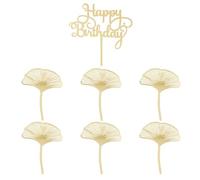 6 Pièces D'Inserts De Feuilles De Ginkgo Et 1 Pièce D'Inserts D'Anniversaire, Accessoires De Pâtisserie, Inserts De Décoration De Gâteaux, Accessoires De Gâteaux