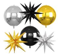 6 Pièces Disco Ballons, Ballon en Aluminium de Étoiles de Explosion 4D, Ballon Helium Argenté pour Baby Shower, Mariage, Anniversaire, Décoration de Fête Disco de 70s et 80s (C)