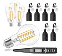 6 Pièces Douille E27 Avec Câble + 6 Pièces 6W Ampoule LED E27 + 1 Testeur de Tension VDE, Douille Ampoule Avec Câble pour Chantier, Salon, Douilles de Construction LED (13 PCS)