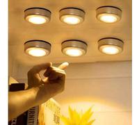 6 pièces Éclairage mural LED sans fil - 3 veilleuses LED rondes, alimentées par 3 piles AAA, interrupteur à bouton-poussoir, éclairage de voiture portable, design compact, dos adhésif pour armoire, cu