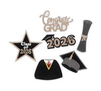 6 Pièces Écusson Brodé Noir et Or 2026 pour Remise de Diplômes | Motif Étoile, Polyester Détaillé, Personnalisation Décorative, pour Sashes, Vêtements et Souvenirs