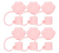 6 Pièces Embout de Paille en Silicone Rose, Motif Cartoon | Adorable, Léger, Facile à Ranger, Protège les Extrémités, Décoratif pour Pailles Réutilisables