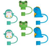 6 Pièces Embouts de Paille Cartoon en Silicone | Accessoire Réutilisable, pour Pailles de 6 à 8mm et Pailles en Verre, Bureau ou Pique-niques