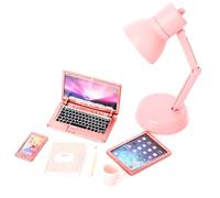 6 pièces/ensemble d'accessoires pour maison de poupée, mini ordinateur portable, tablette, téléphone, mini livres, tasse, crayon, ensemble de bureau miniature, accessoires réalistes à l'échelle 1/1