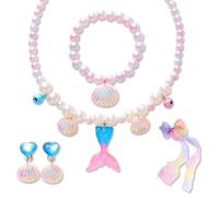 6 Pièces Ensemble de Bijoux Sirène pour Filles, Fille Mermaid Bandeau Collier Bracelet Bague Boucle d'oreille Set, pour Enfants Filles Cadeau D'Anniversaire de Fête
