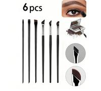 6 pièces Ensemble de pinceaux de maquillage, comprenant un pinceau eyeliner incliné, un pinceau à sourcils, un pinceau à ombre à paupières puissant, un pinceau eyeliner en forme de faucille, un pincea