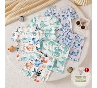 6 pièces Ensemble de pyjama ajusté pour tout-petits garçons, avec des motifs d'océan, de dinosaure, de fusée et de planète. Vêtements de nuit doux et confortables en tissu lisse et extensible. Scènes