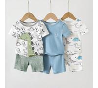 6 pièces Ensemble de pyjama ajusté pour tout-petits garçons, avec des motifs d'océan, de dinosaure, de fusée et de planète. Vêtements de nuit doux et confortables en tissu lisse et extensible. Scènes 