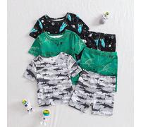 6 pièces Ensemble de pyjama ajusté pour tout-petits garçons, avec des motifs d'océan, de dinosaure, de fusée et de planète. Vêtements de nuit doux et confortables en tissu lisse et extensible. Scènes 