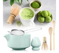 6 pièces Ensemble de thé matcha, ensemble de matcha avec fouet en bambou, bol en céramique avec verseur, fouet en bambou pour matcha, support pour fouet en céramique, cuillère à matcha, filtre à
