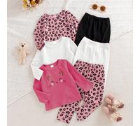 6 pièces Ensemble décontracté de printemps et d'automne pour bébé fille, simple, mignon, doux, Top imprimé léopard marron, Top rose/abricot assorti avec pantalon, 3 ensembles de combinaisons convenant