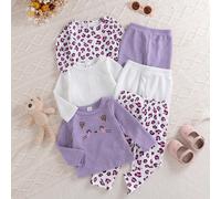 6 pièces Ensemble décontracté de printemps et d'automne pour bébé fille, simple, mignon, doux, Top imprimé léopard marron, Top rose/abricot assorti avec pantalon, 3 ensembles de combinaisons convenant