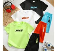 6 pièces Ensemble sportif blocs de couleurs pour jeunes garçons, convient pour l'école, les cours de gym, la course en extérieur, les vêtements de sport 6Y,7Y,4Y,5YBlocs de couleur,Géométrique,Lettres