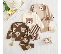 6 pièces Ensemble Sweat-shirt à capuche et pantalon imprimé ourson mignon pour bébé garçon, tissu confortable, convient pour le port quotidien, printemps/automne 9-12M,12-18M,18-24M,2-3YCartoon,RayéTi