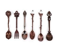 6 pièces/ensemble Vintage cuillère à café sculpté cuillère à café rétro en alliage de Zinc Dessert vaisselle à café cuillères couverts cuisine(Bronze rouge)