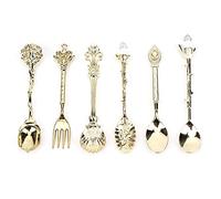 6 pièces/ensemble Vintage cuillère à café sculpté cuillère à café rétro en alliage de Zinc Dessert vaisselle à café cuillères couverts cuisine(Or)