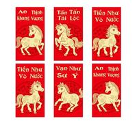 6 Pièces Enveloppe Rouge Vietnamienne 2026 Année Du Cheval, Enveloppes Rouges Pour Argent 2026, Nouvel An Lunaires Enveloppes Fournitures De Fête Du Printemps