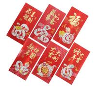 6 Pièces Enveloppes Rouges 2025 Chinoises Année du Serpent | Motifs Dessinés Festifs, Présentation de Cartes Présents, pour Petits Billets et Étrennes du Nouvel An