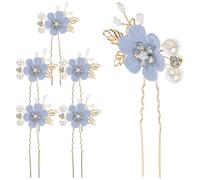 6 Pièces Épingle à Cheveux en U Fleur avec Cristaux et Perles | Tissu, Métal, Léger et Décoratif, Facile à Utiliser, pour Séjour Romantique