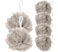 6 Pièces Éponge de Bain Ménagère à Cordon, PE et Coton | Coloris Kaki, Séchage Rapide, Exfoliation Douce, Rangement Suspendu, Usage Quotidien, Lot Unique
